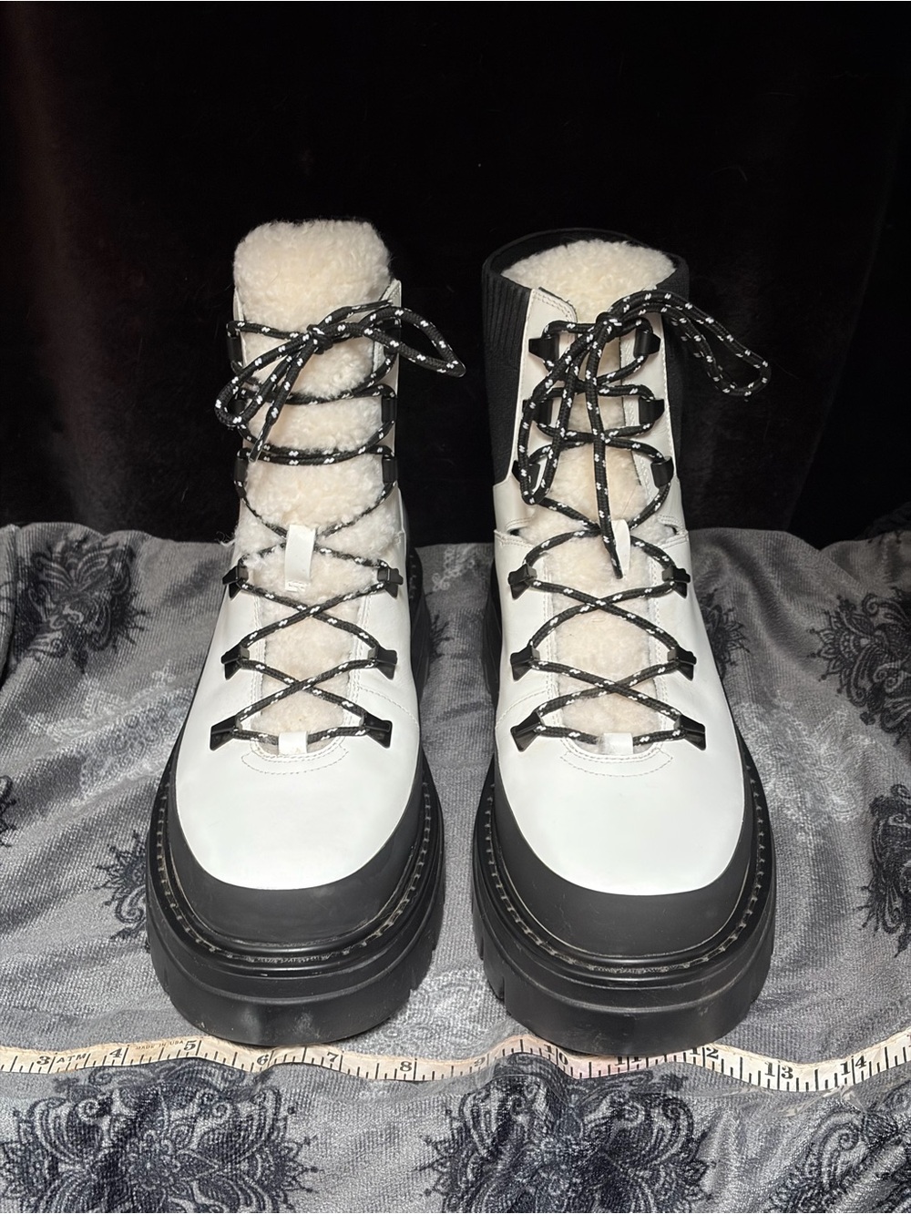 Marc Fisher White Faux-Shearling Lace-Up Platform Boots